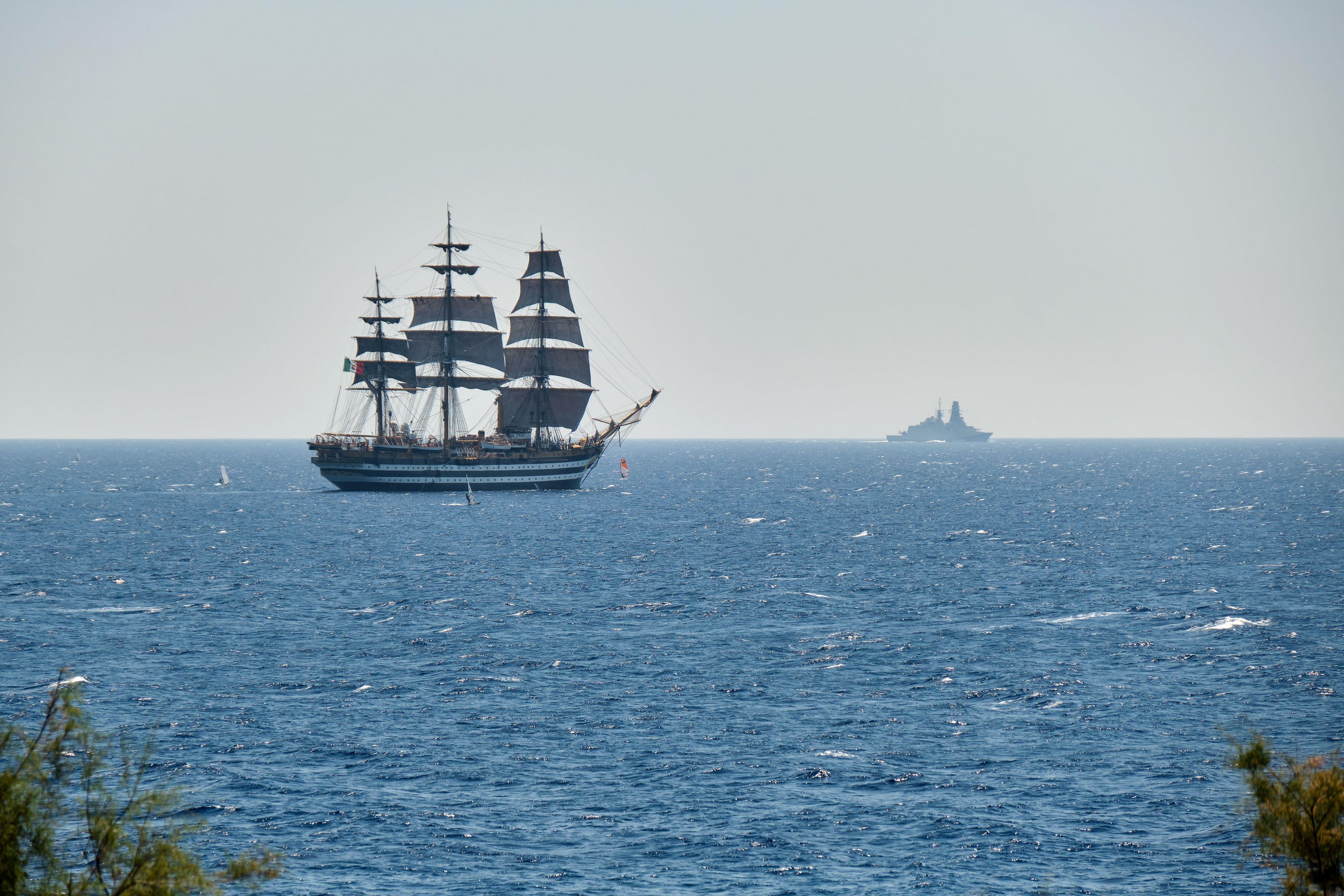 The Italian navy sail training ship Amerigo Vespucci sailing the Mediterranean Sea