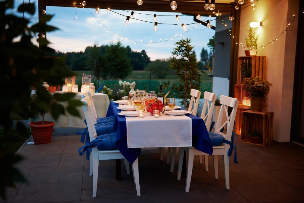 Table set, outdoors, ready for meal