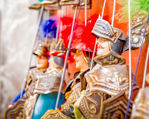 Traditional Sicilian puppets used for The Opera dei Pupi is a theatrical performance of marionettes of romantic poems frank, Italy