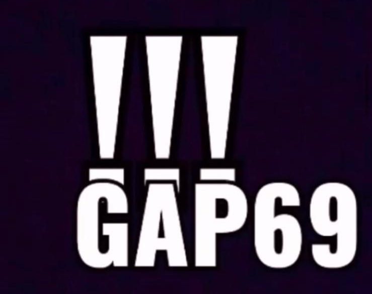 Logo design featuring the text 'GAP69' with three exclamation marks, set against a dark background.